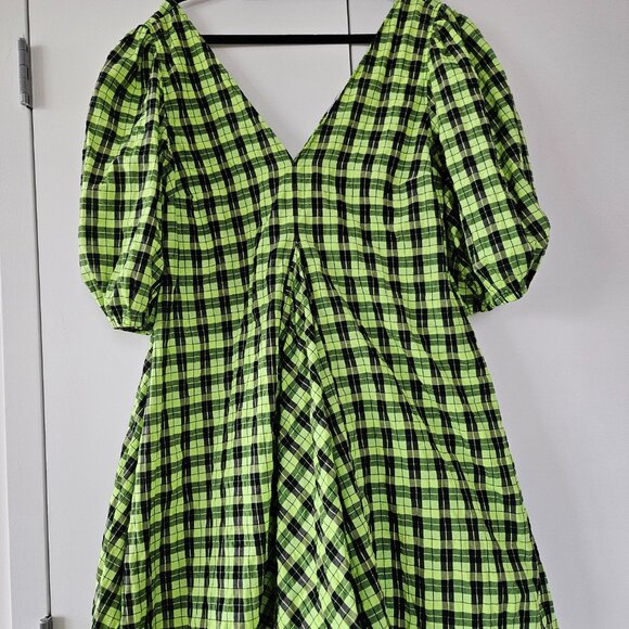 Ganni Green Seersucker Dress EU 38 - Picture 2 of 10